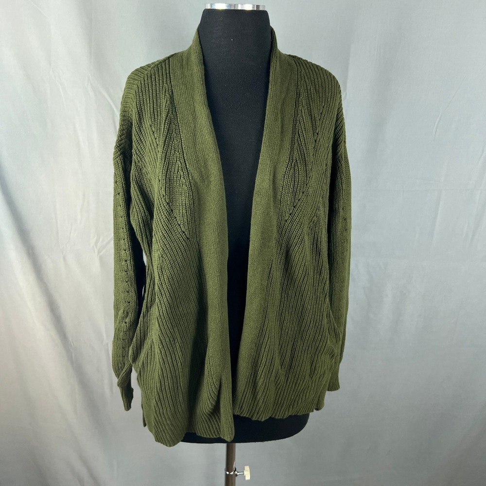 Universal Thread Cardigan Sweater Womens XS Olive Green Cotton Open Front Winter